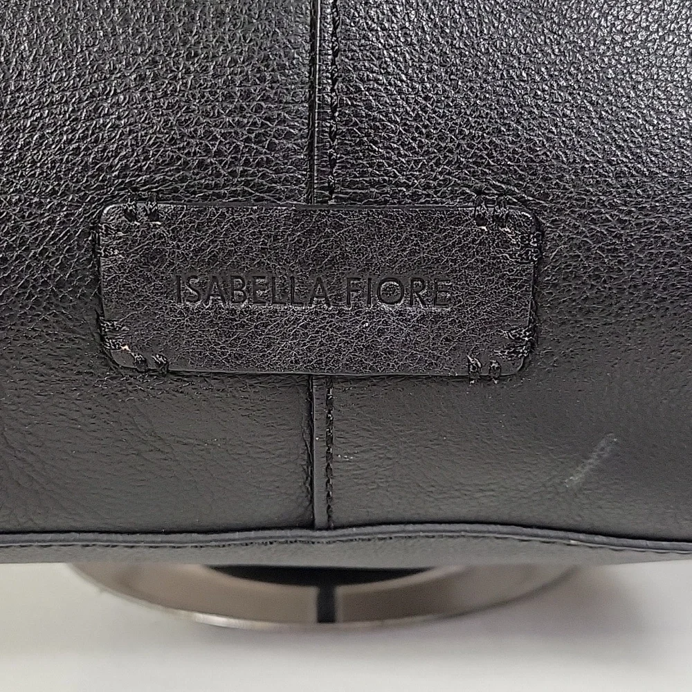 Isabella Fiore Black Tooled Leather Satchel Crossbody Shoulder Bag with Tassel